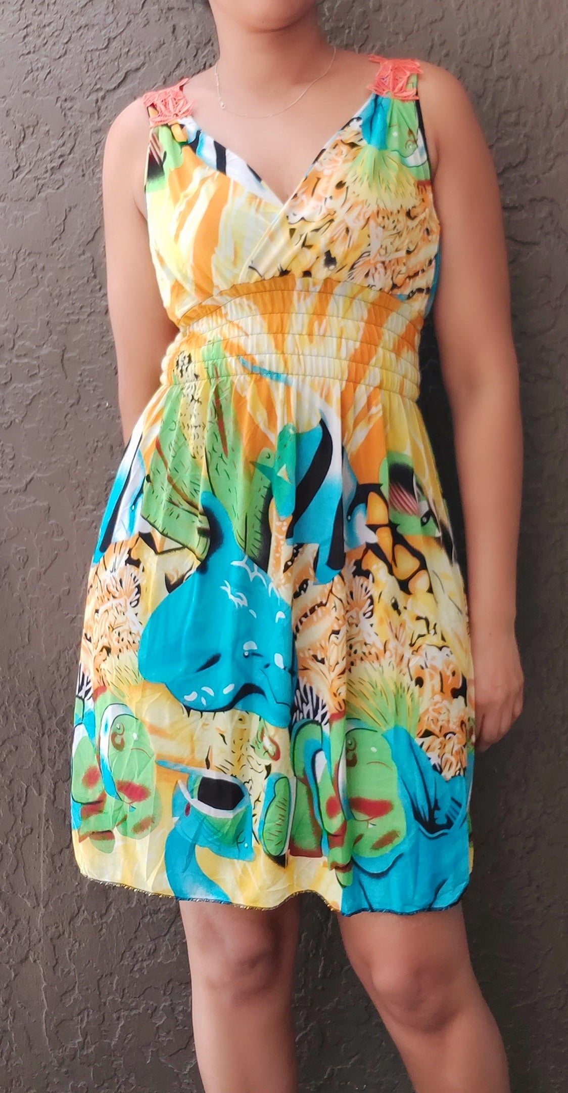 Short Summer Dress/ Crochet/Printed-206