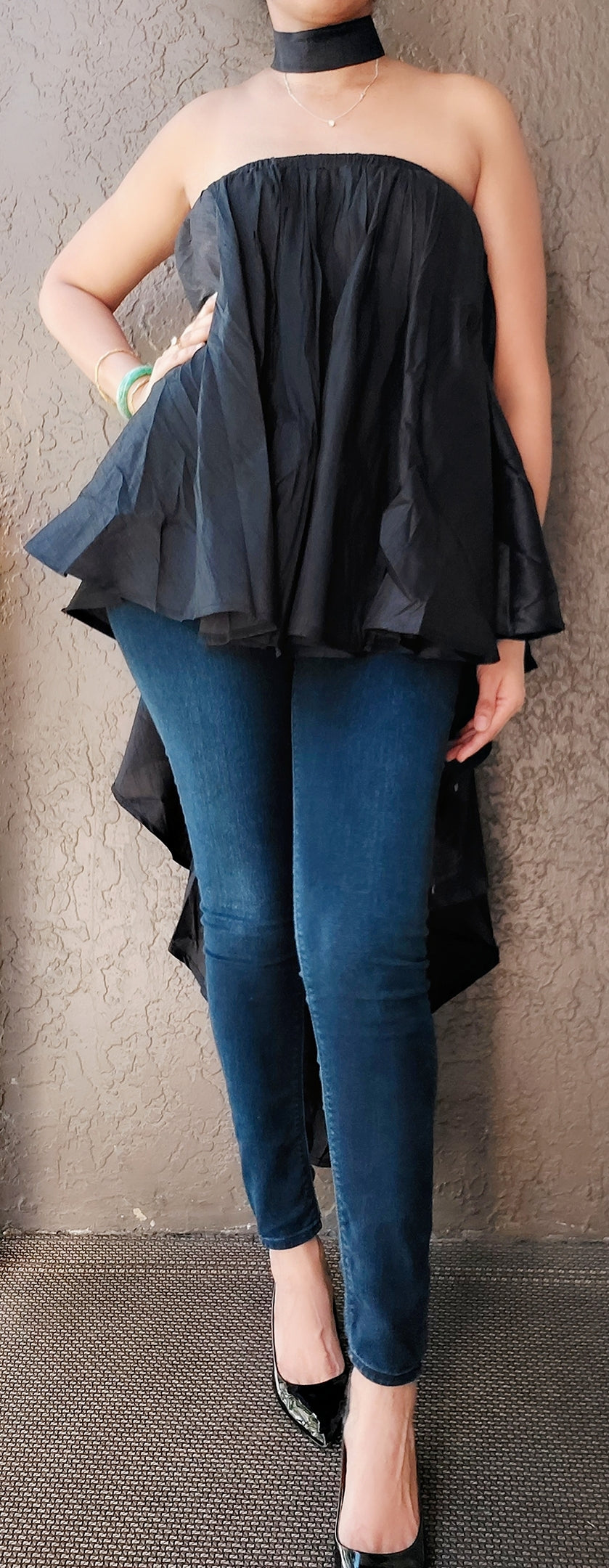 Poncho Blouse /  Hi Lo Skirt/ Multi Wearable/ Solid- Black