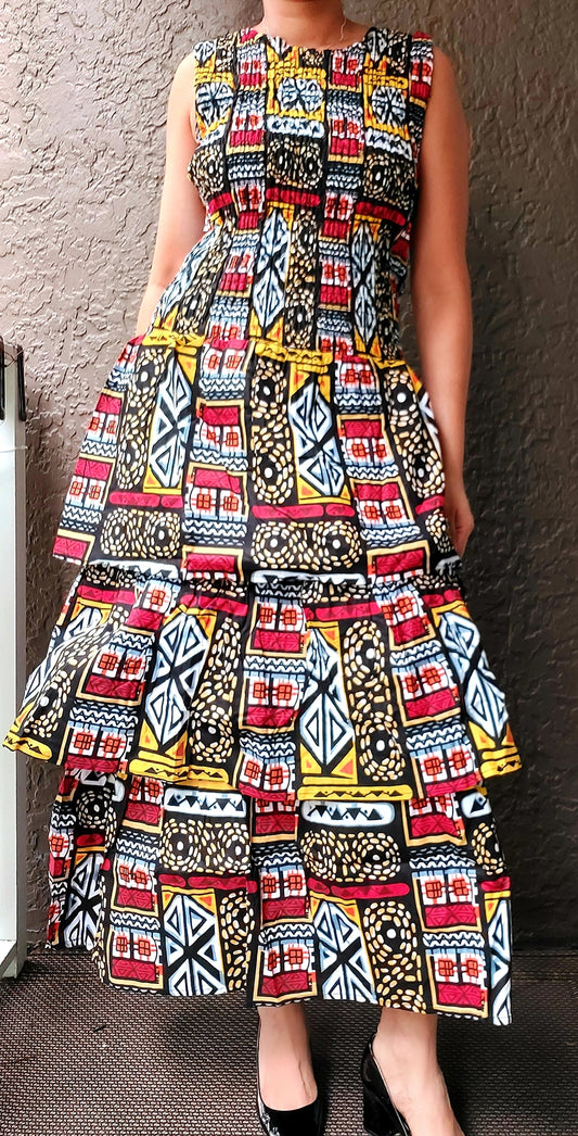 Woman Long Smock Ruffled Dress/ African Print