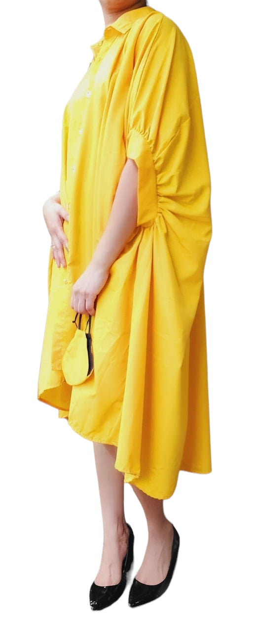 605 - Button Down High-Lo Shirt/Dress- Yellow