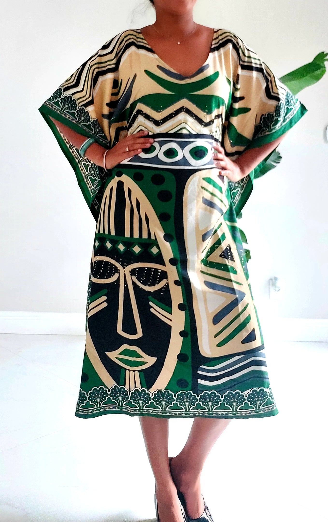 Afro Print Middi Kaftan Dress