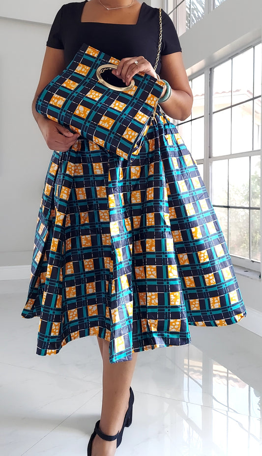 1006 Combo- Women Mid Length Skirt & Pocketbook Set