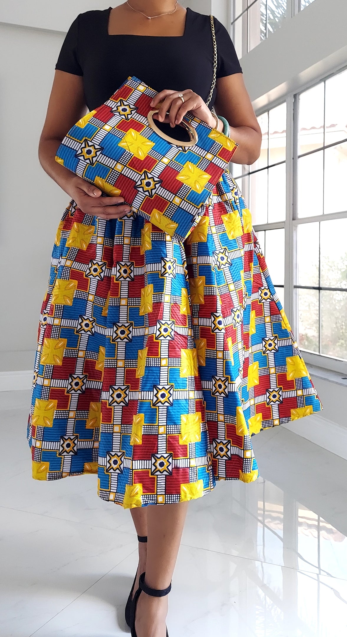 1006 Combo- Women Mid Length Skirt & Pocketbook Set