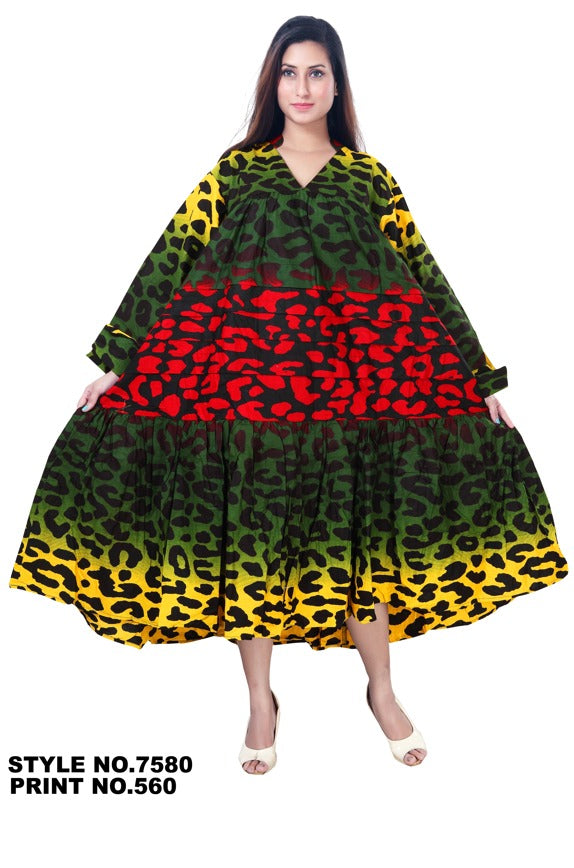 7580- Midi  Dress / Blouse - Rasta Leopard