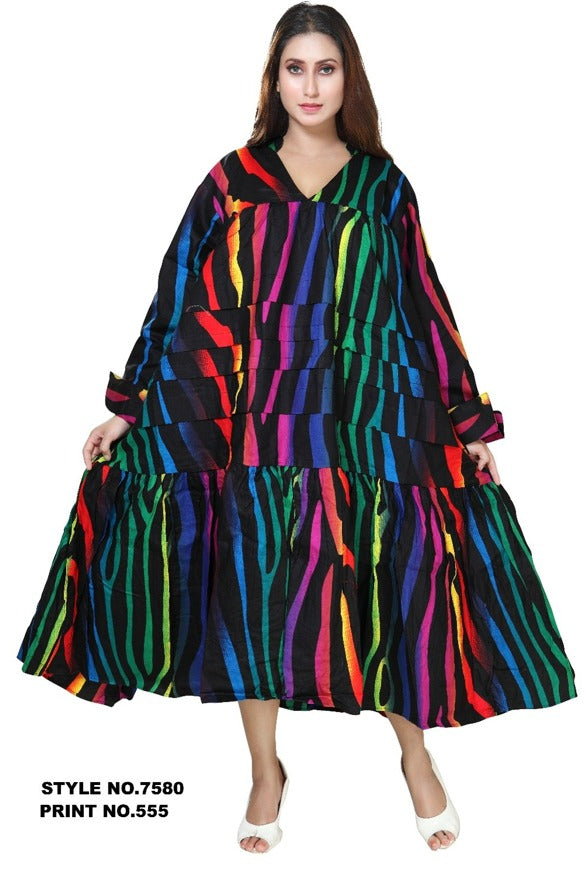 7580- Midi  Dress / Blouse -Multi Color