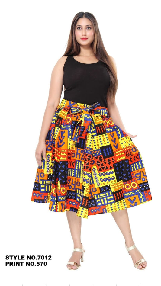 7012 Woman Mid Length Flared skirt-570Blue/Yellow