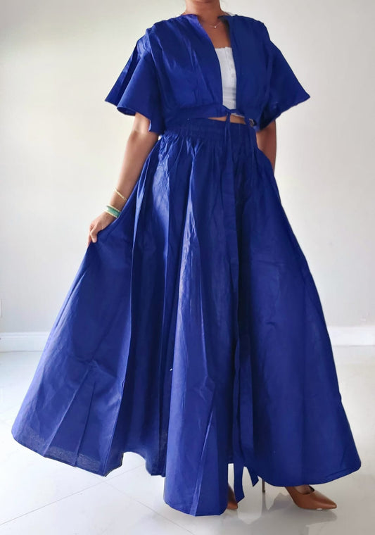 Women Solid Skirt & Crop Top - Royal Blue