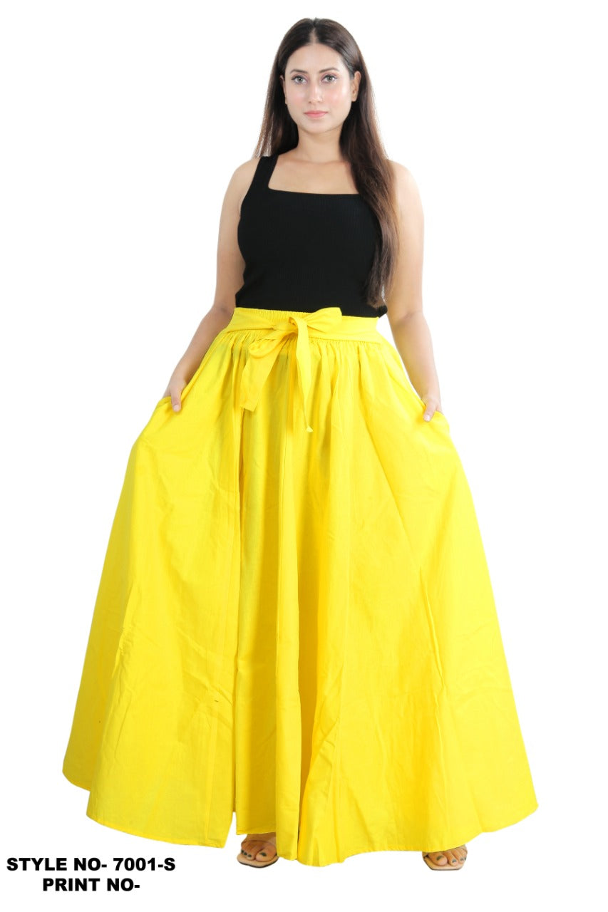 Long Solid Maxi Skirt Yellow -7001