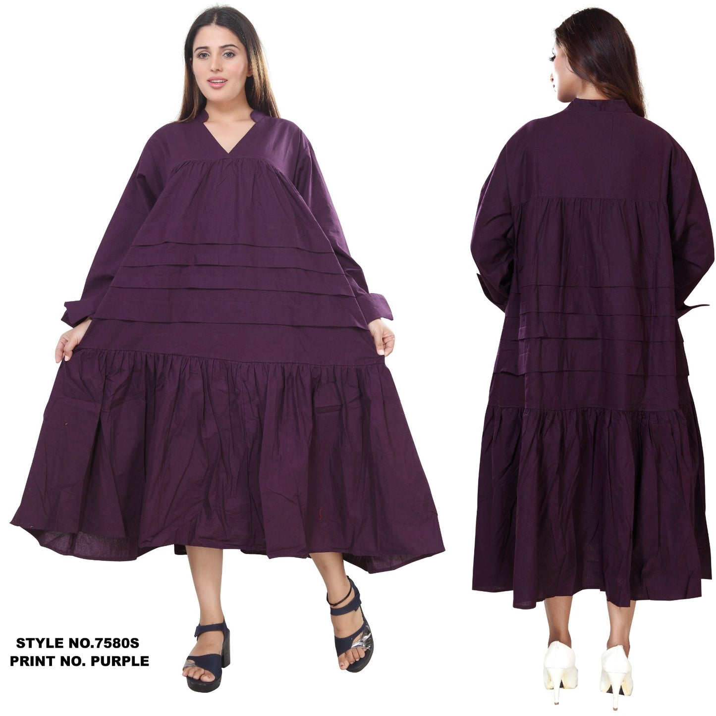 Midi  Solid Dress / Blouse - Purple 7580