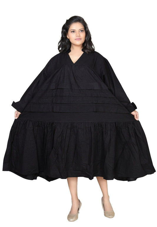 Midi  Solid Dress / Blouse Black  -7580