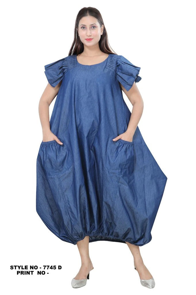 Balloon Dress/ Solid/Blue Denim- 7745
