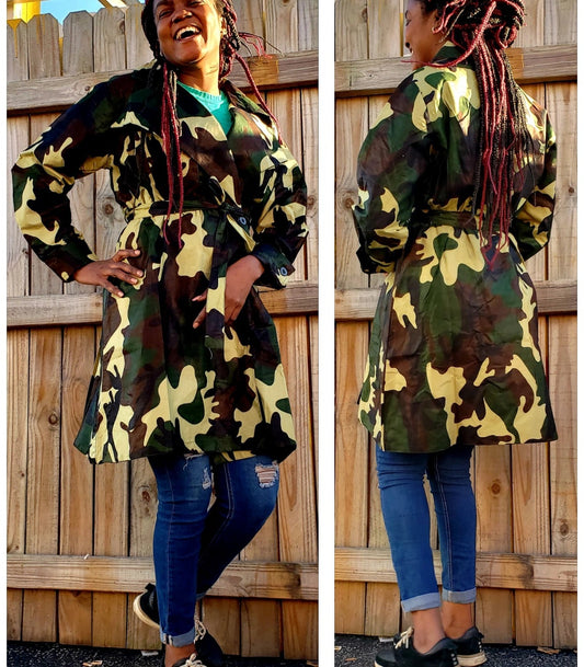 CAMOUFLAGE TRENCH COAT