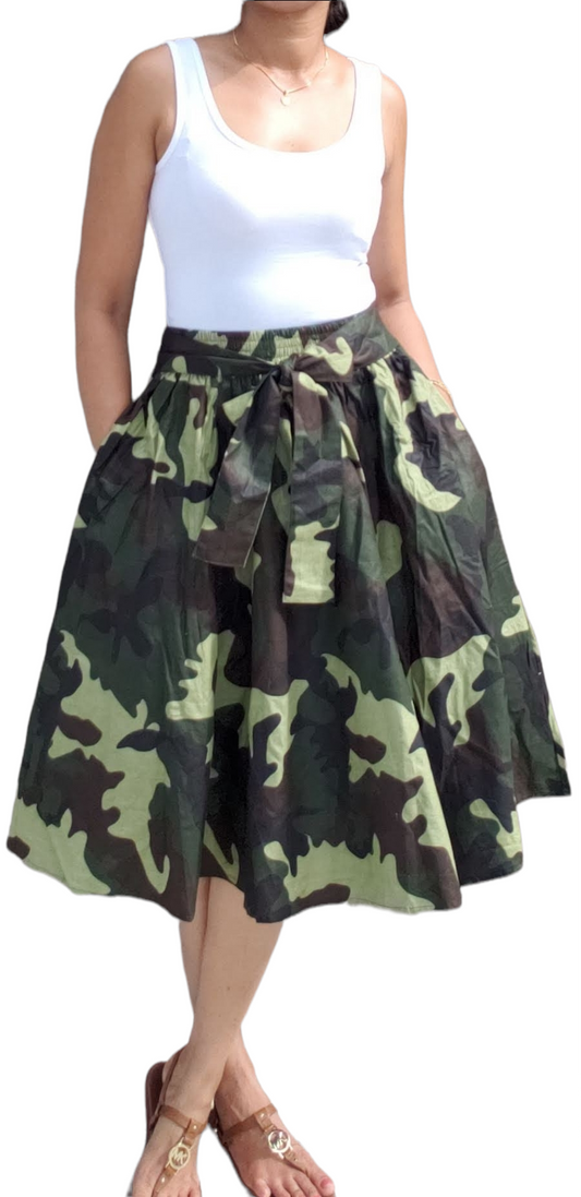 Woman Mid Length Skirt - Green Camoufage- 530