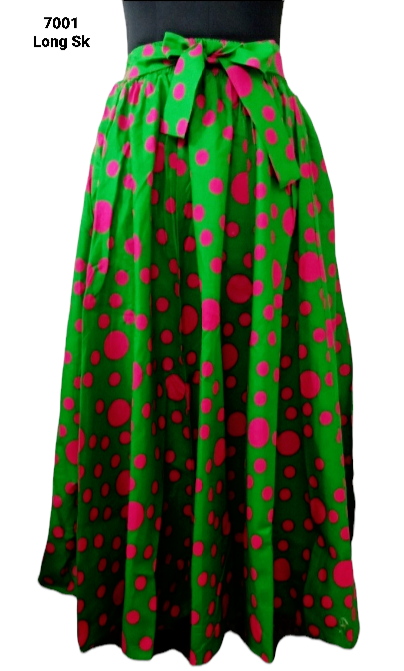 7001 Women Long Maxi Skirt- Green/Pink
