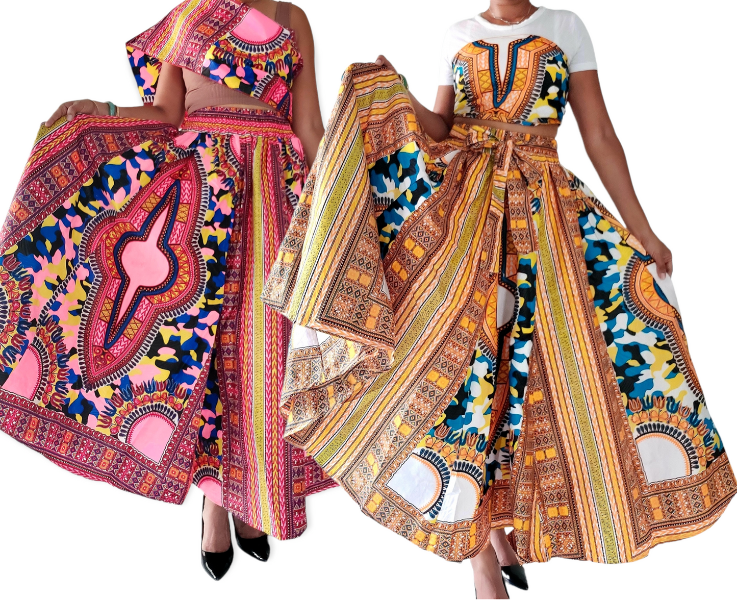 1091- Women Long Dashiki Print Skirt