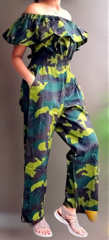 #317- Women Long Romper- Camouflage Green