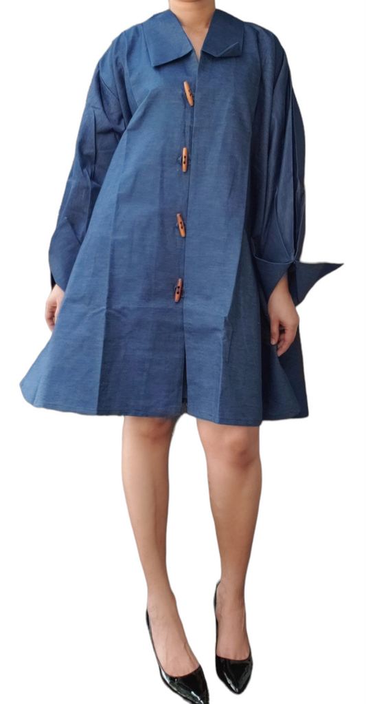 243 - Women  Denim  Short Coat Dress / Blouse - Blue Denim