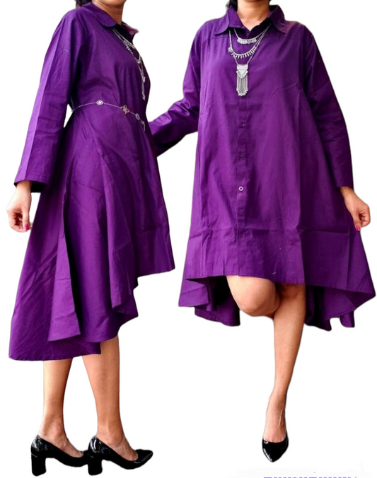 7042 Cotton Swing Dress-Purple