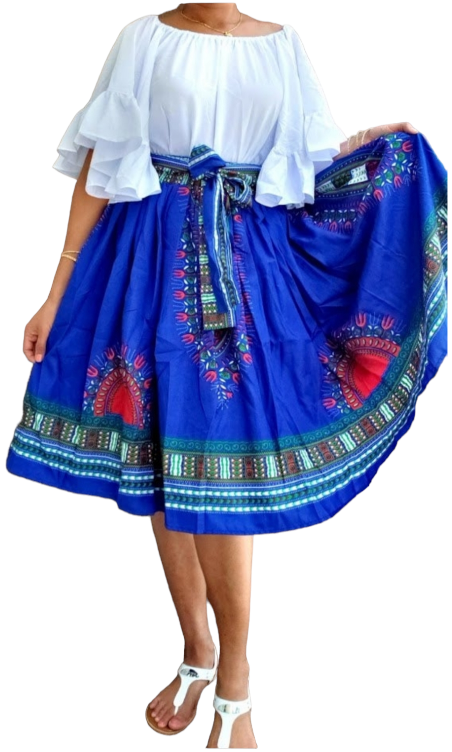 #AA19-521- Women Mid Length Flared Skirt- Traditional Dashiki Print