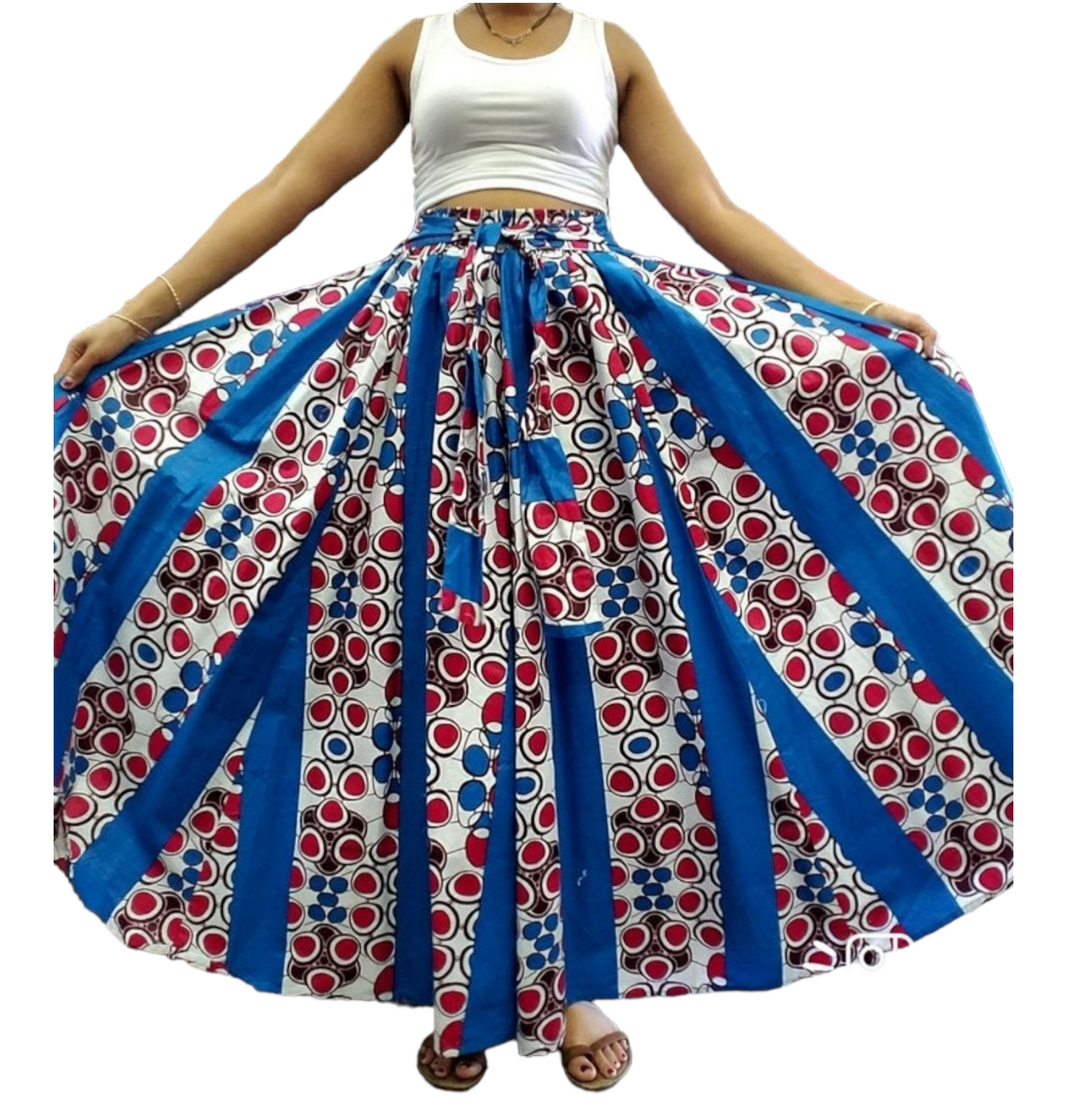 #7001 Women Long Flared Maxi Skirt- Blue/Fuchsia