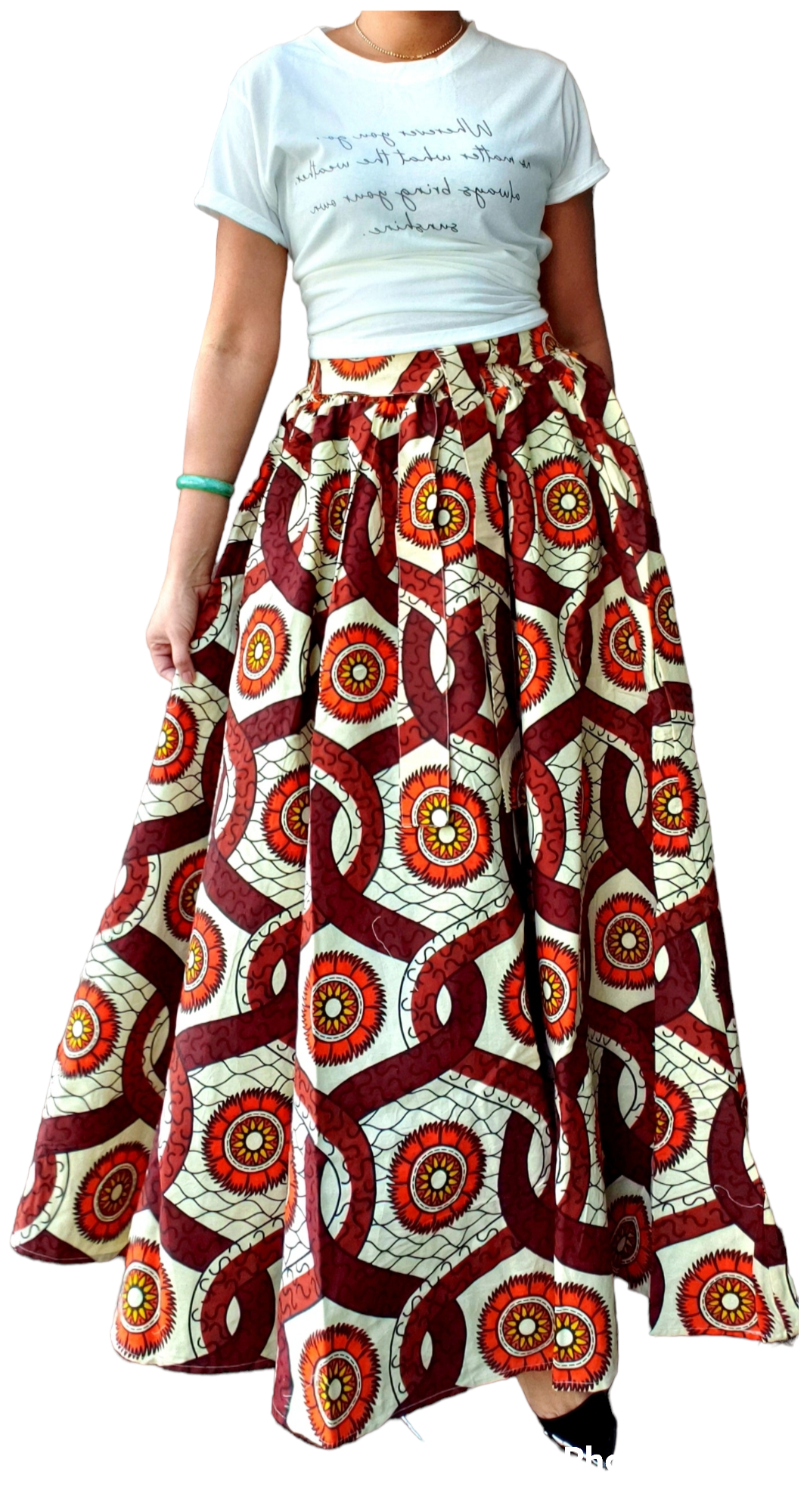 7001 - Woman Long Printed Maxi Skirt- Cream/Brown