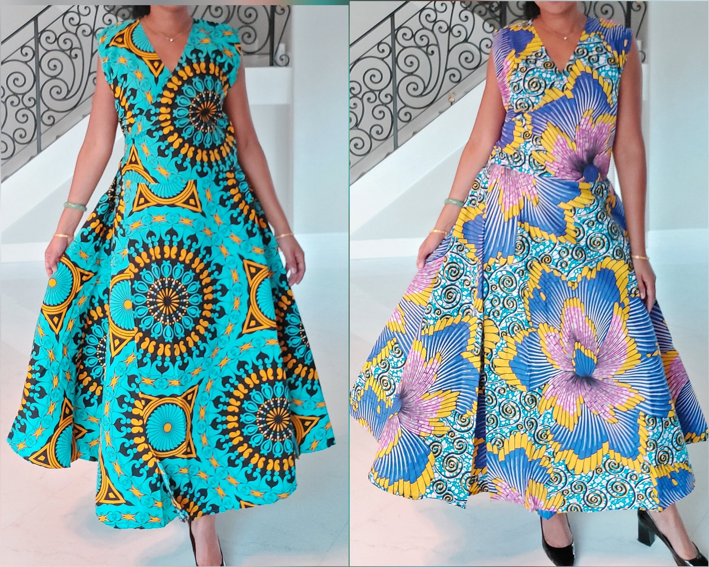 1045- Women Long Printed Wrap Dress,