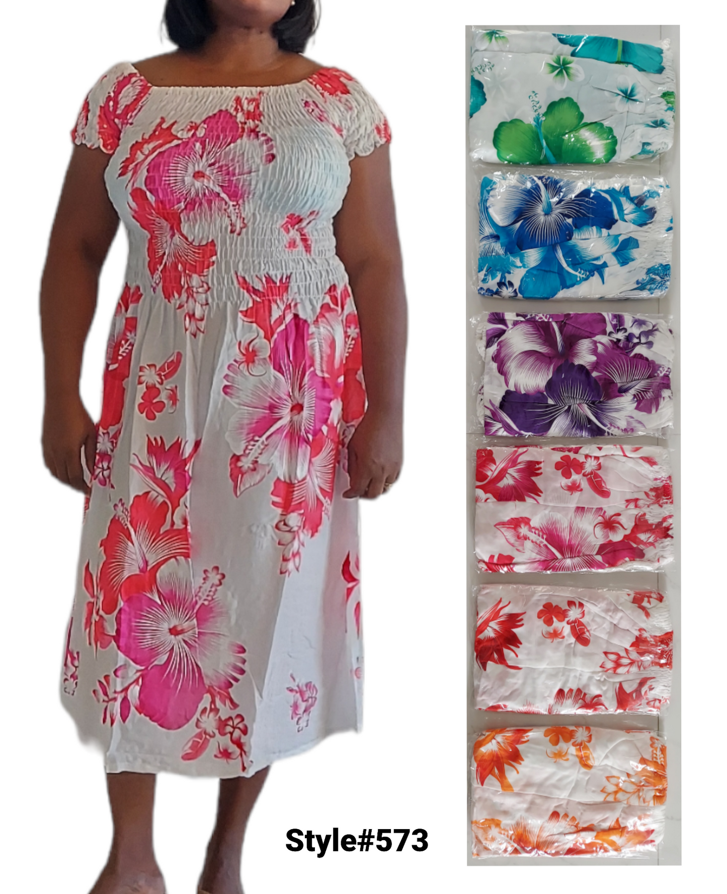 Hawaiian Floral Dress/ Mid Length/ Cap Sleeves- 573