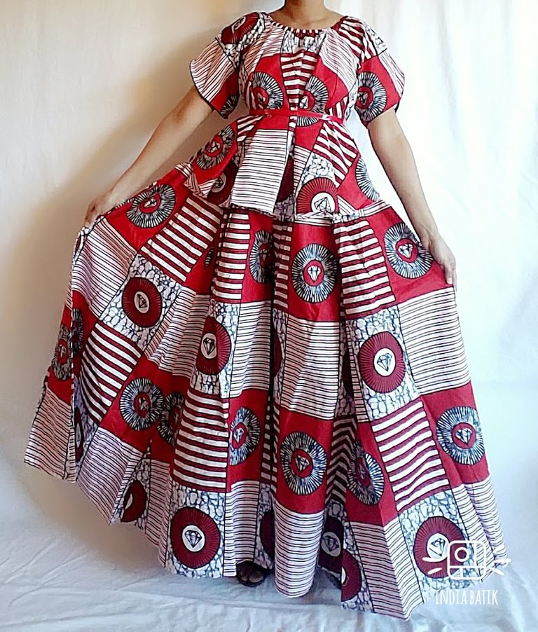 Women African Print Skirt & Blouse Set- Red/White