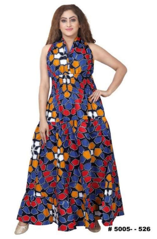 3028L Women Long Smocked Dress -Royal Blue