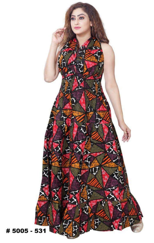 3028L Women Long Smocked Dress -Multi Color