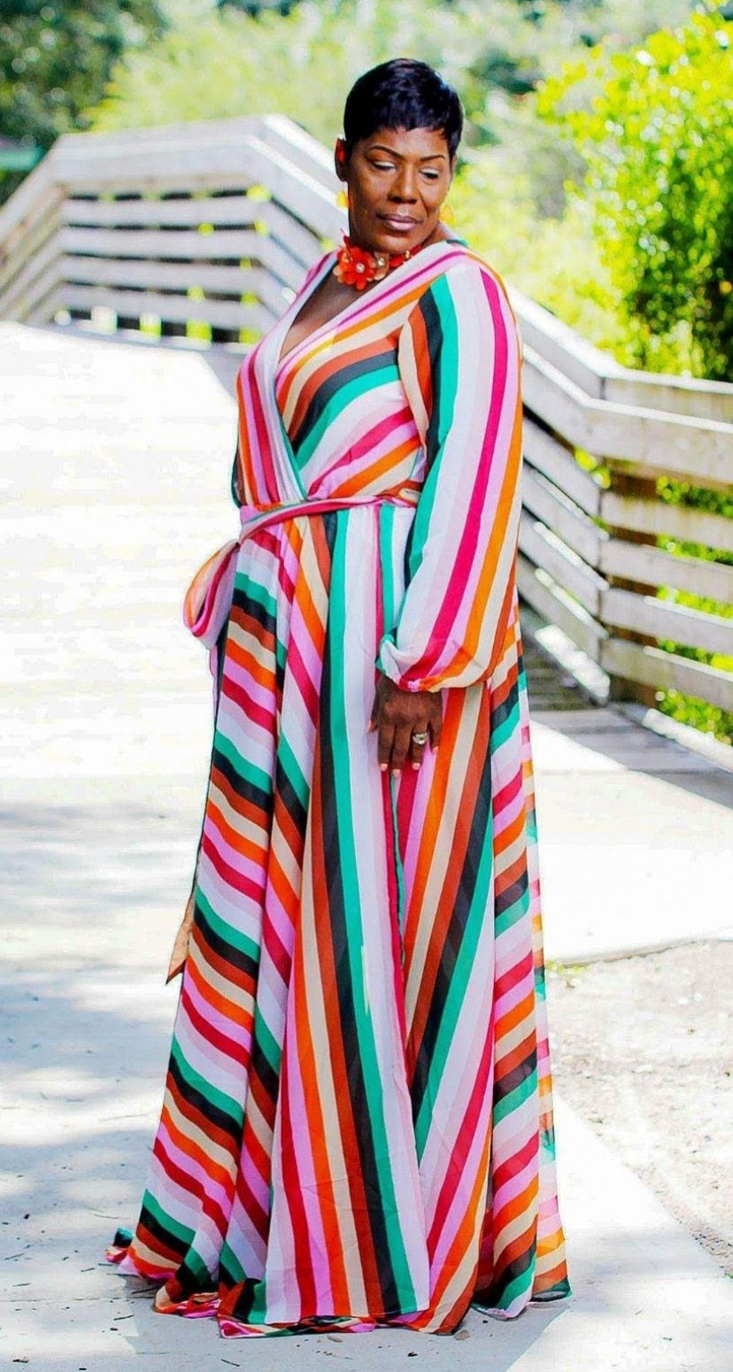 Long Sheer Dress/Stripe/Multi Color/Tall/Plus - 18031