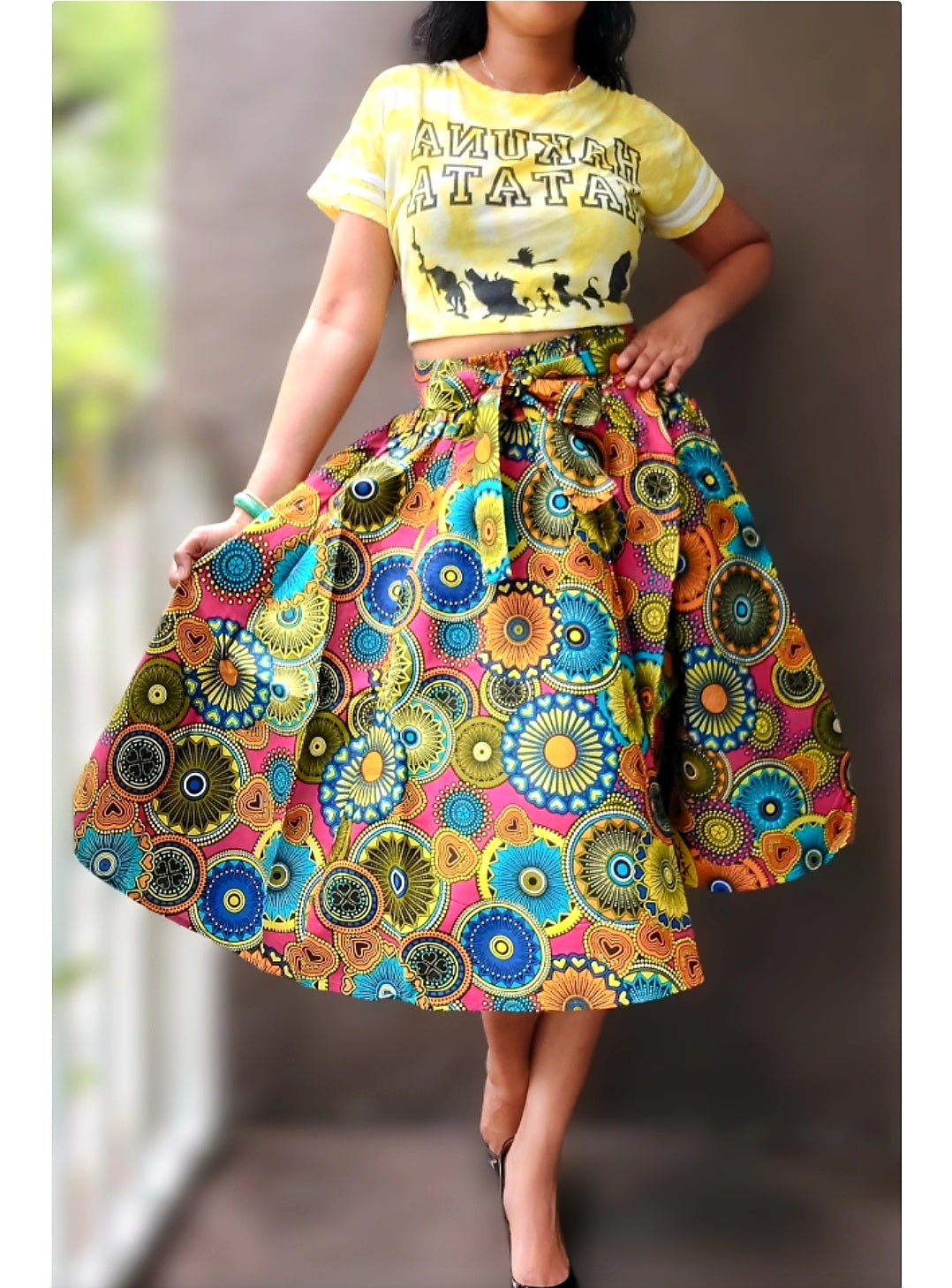 7012- Woman Mid Length Maxi Skirt- Multi Color