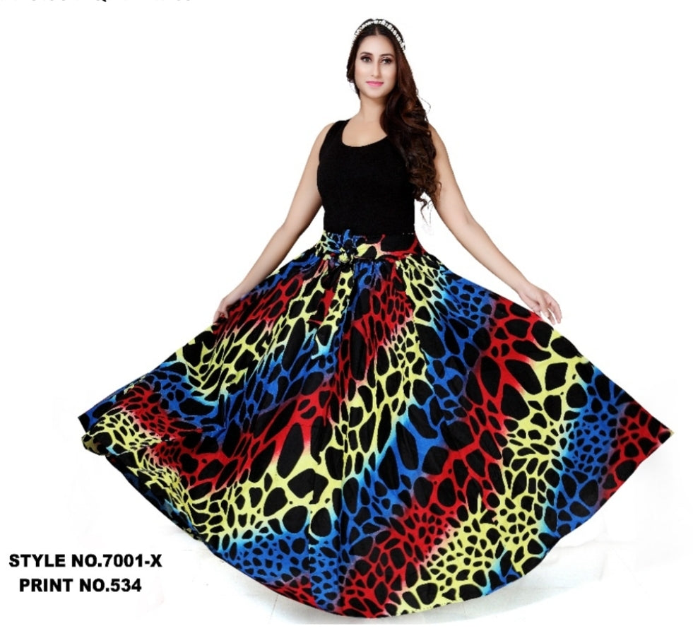 Plus Size Long Printed Maxi Skirt-Multi Color 7001