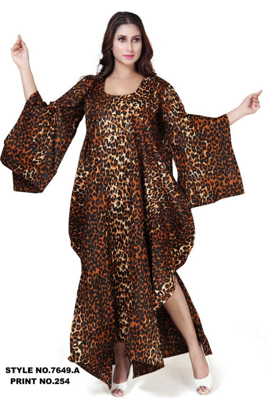 Split Sleeve Brown Leopard Print Dress
-7649A
