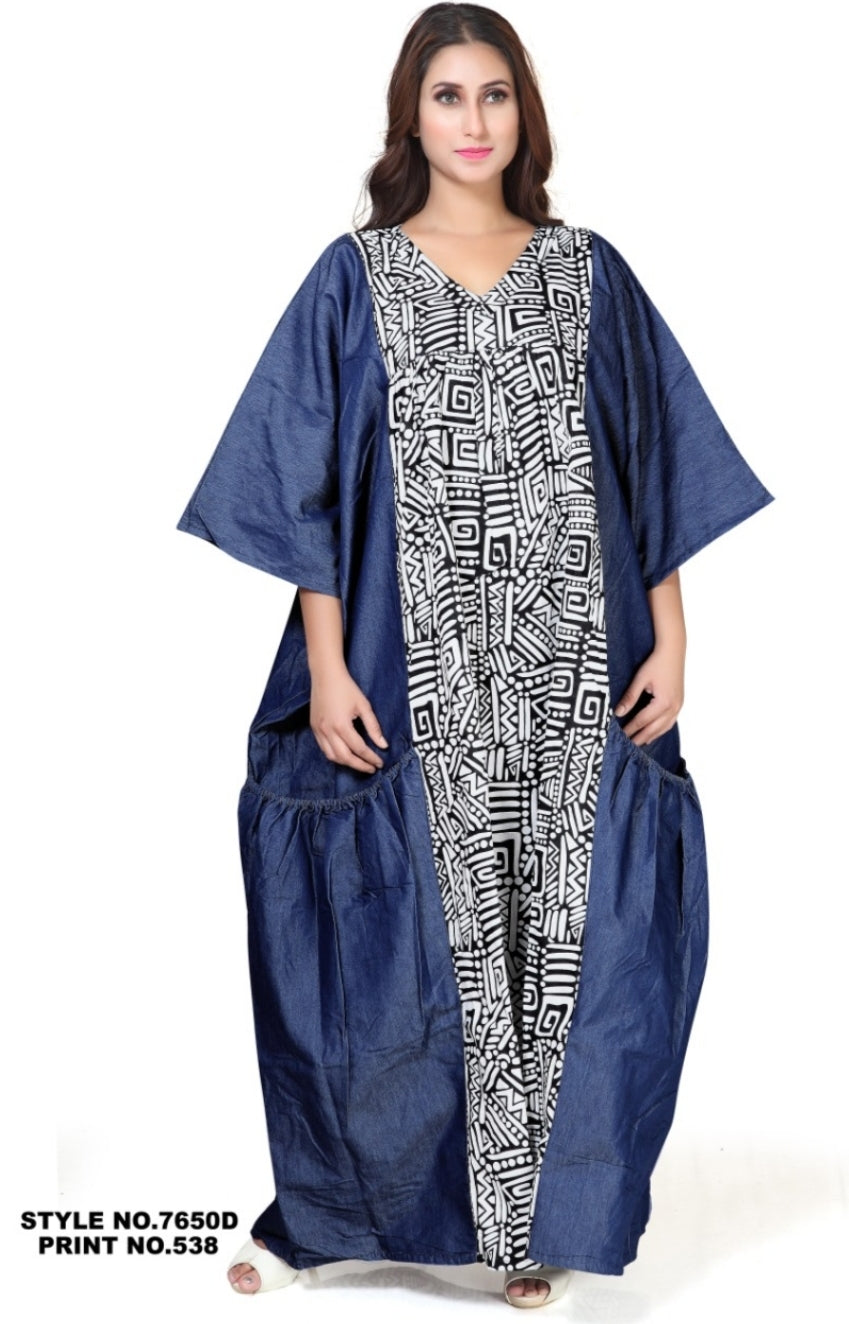 Authentic African Print Panel and Denim Dress - 7650D