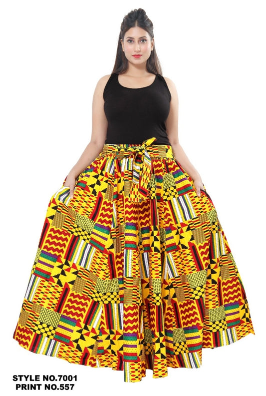 7001 Women Long Printed Maxi Skirt- Yellow