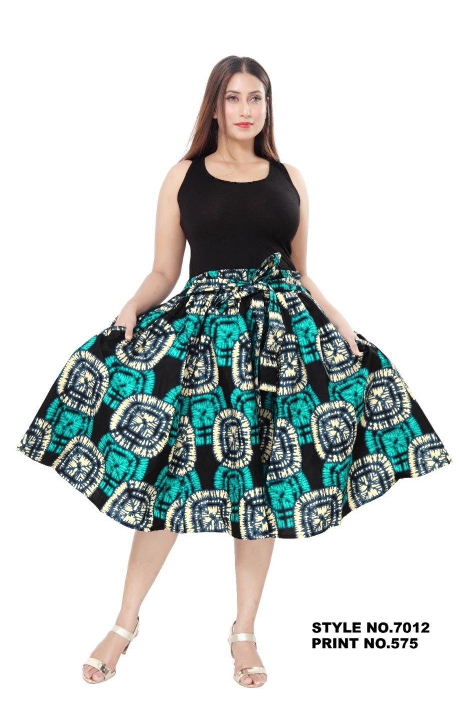 7012 - Woman Mid Length Flared skirt- 575Blue